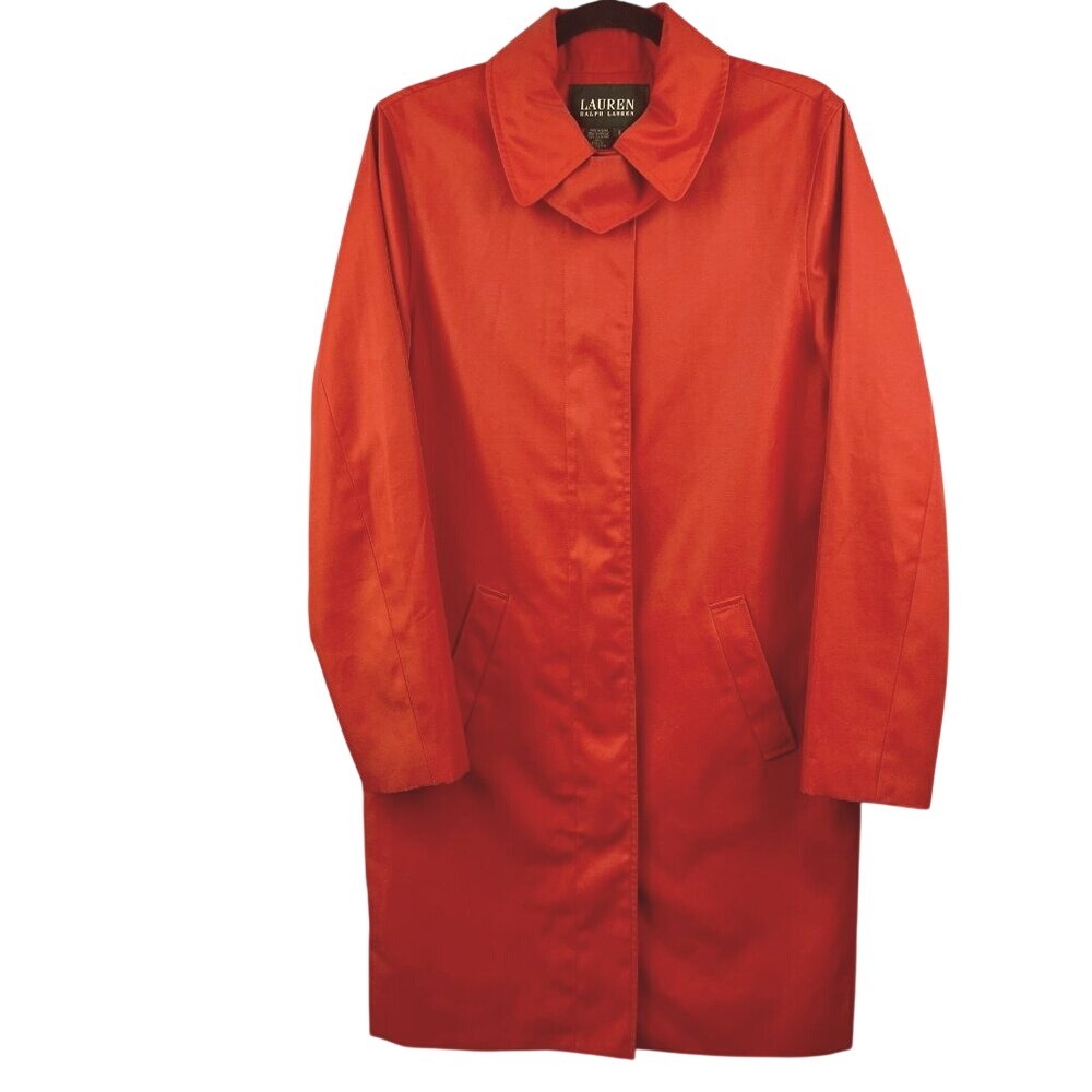 Lauren Ralph Lauren Red Orange Trench Single Breasted Raincoat Size S‎ Preppy
